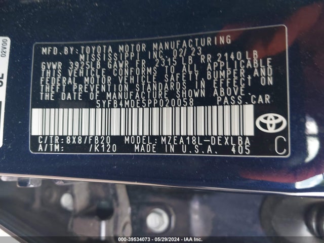 Toyota COROLLA LE 2023 5YFB4MDE5PP020058 Image 9