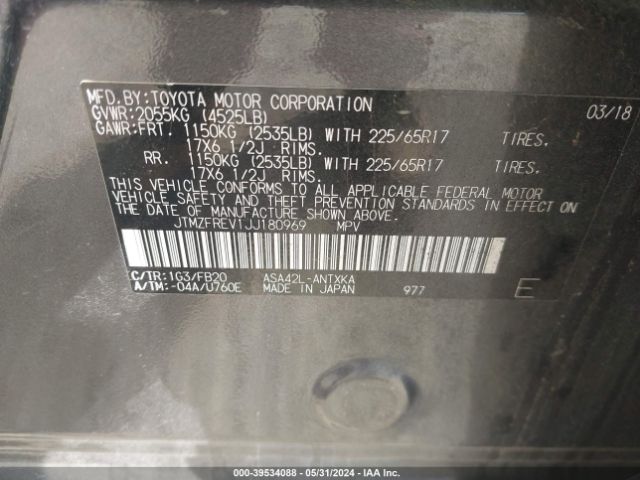 JTMZFREV1JJ180969 Toyota RAV4 LE