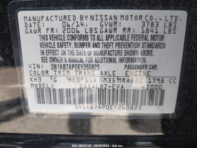 Nissan SENTRA SV 2014 3N1AB7AP0EY260823 Image 9