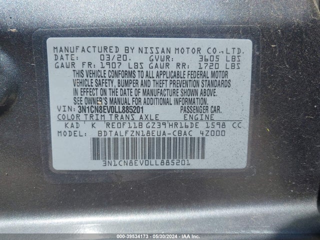 Nissan Versa Sv Xtronic Cvt 2020 3N1CN8EV0LL885201 Image 9