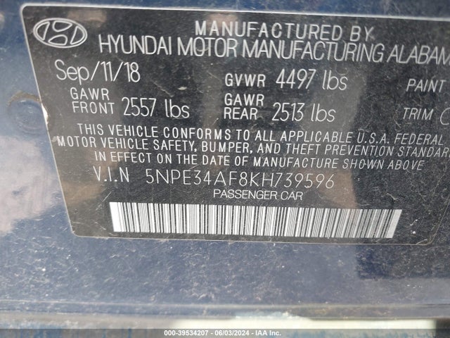 Hyundai Sonata Sport 2019 5NPE34AF8KH739596 Image 9
