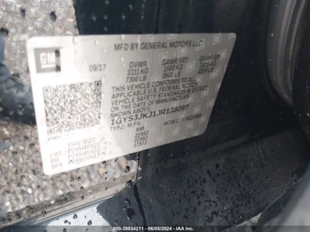 1GYS3JKJ1JR138097 Cadillac Escalade Esv Premium Luxury