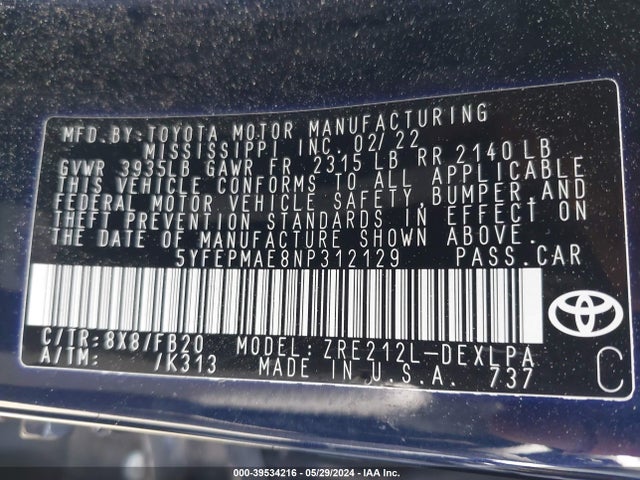 Toyota COROLLA LE 2022 5YFEPMAE8NP312129 Image 9
