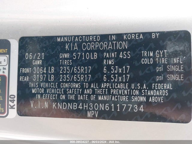 KIA Carnival Mpv Lx 2022 KNDNB4H30N6117734 Image 9