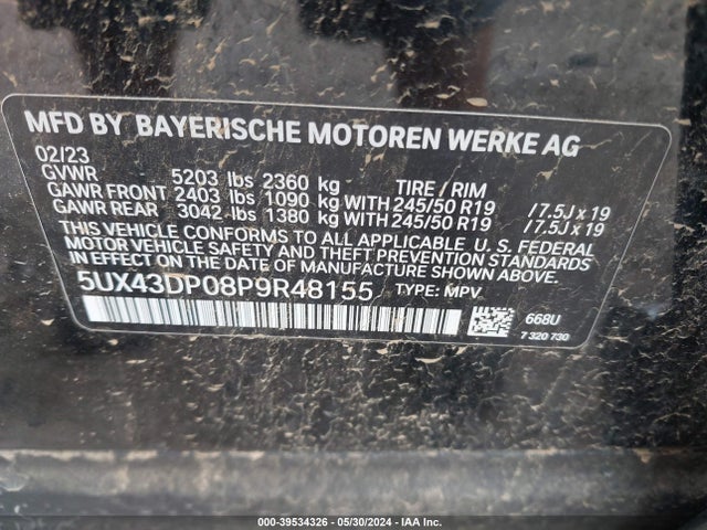BMW X3 Sdrive30i 2023 5UX43DP08P9R48155 Image 9
