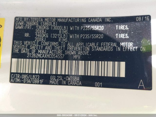 2T2BZMCAXHC054557 Lexus RX 350