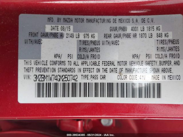 3MZBM1W74GM250742 Mazda Mazda3 I Touring