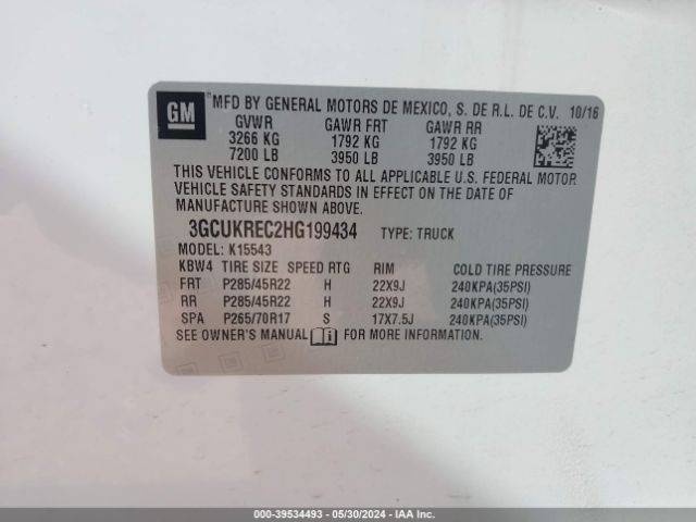 3GCUKREC2HG199434 Chevrolet Silverado 1500 2lt