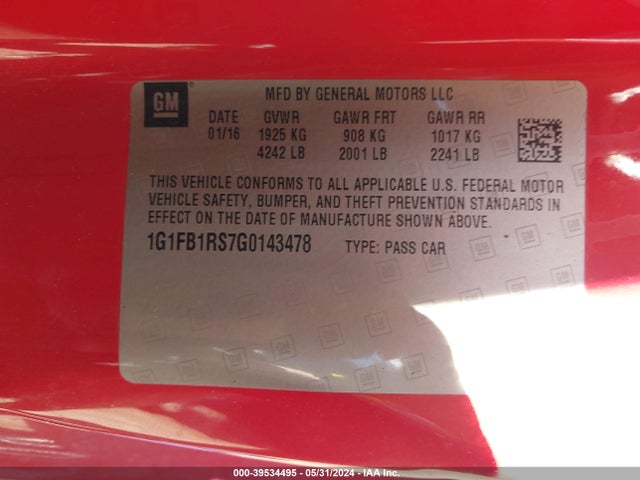 Chevrolet Camaro 1lt 2016 1G1FB1RS7G0143478 Image 9