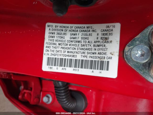 2HGFC1F72GH645803 Honda Civic Ex-l