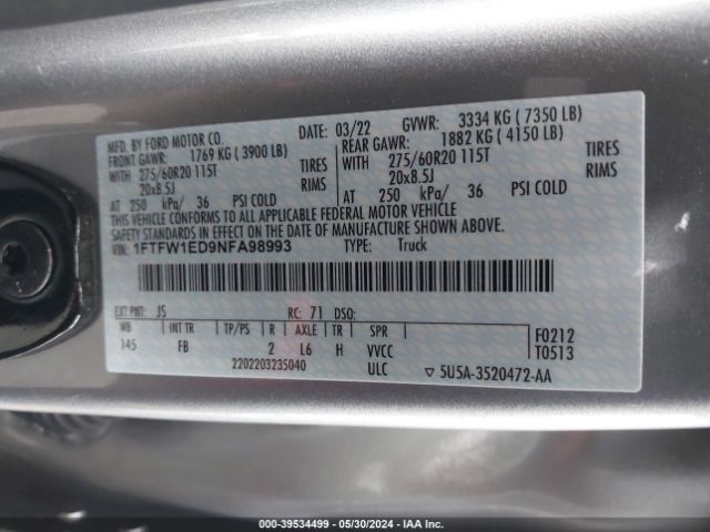 1FTFW1ED9NFA98993 Ford F-150 Xlt