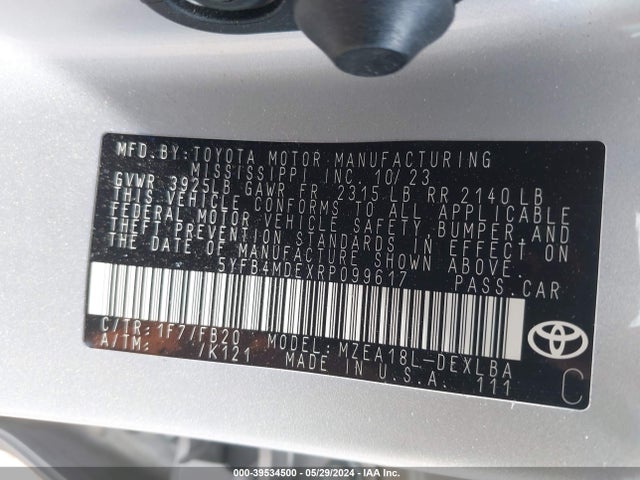 Toyota COROLLA LE 2024 5YFB4MDEXRP099617 Image 9