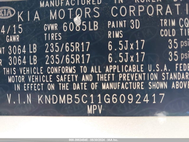 KIA SEDONA LX 2016 KNDMB5C11G6092417 Image 9