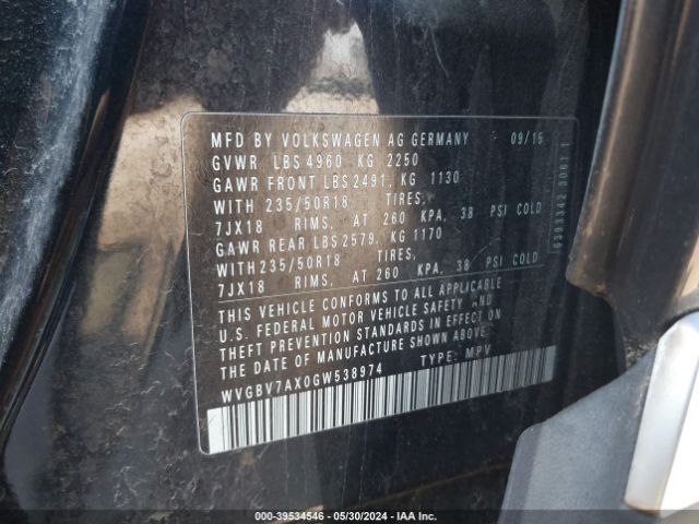 2016 VOLKSWAGEN TIGUAN WVGBV7AX0GW538974 Photo 8