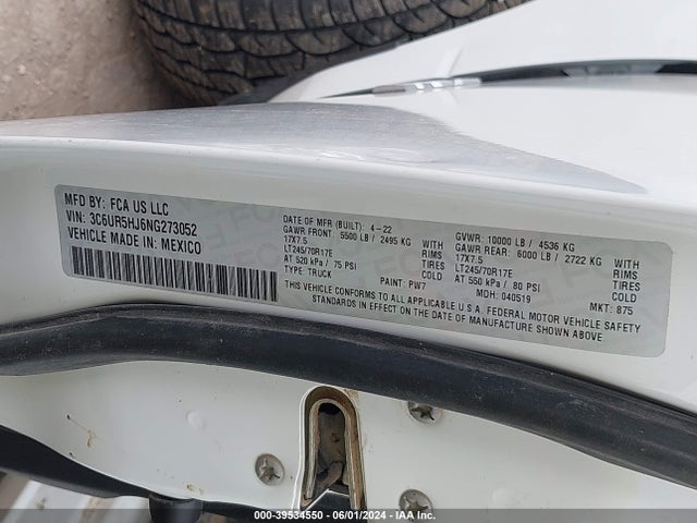 RAM 2500 Tradesman  4x4 8' Box 2022 3C6UR5HJ6NG273052 Image 9