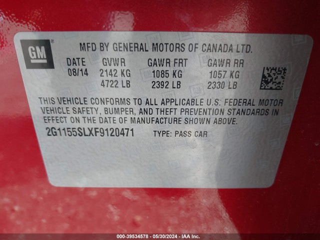 Chevrolet Impala 1lz 2015 2G1155SLXF9120471 Image 9