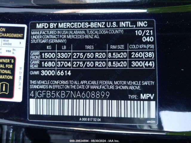 4JGFB5KB7NA608899 Mercedes-Benz Gle 450 4matic