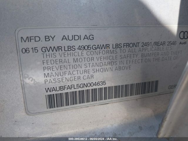 WAUBFAFL5GN004635 Audi A4 2.0t Premium