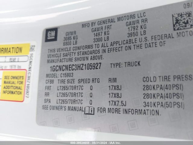 1GCNCNEC3HZ105927 Chevrolet Silverado 1500 Wt