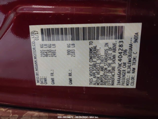Nissan Maxima 3.5 Sl 2017 1N4AA6AP7HC404283 Image 9