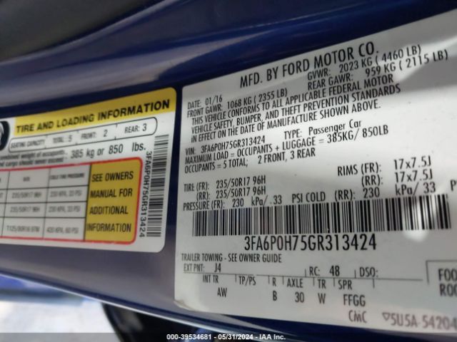 3FA6P0H75GR313424 Ford FUSION SE