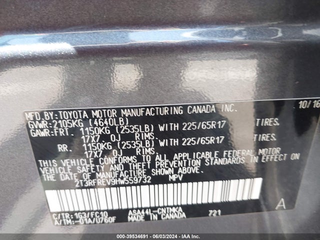 Toyota Rav4 Xle 2017 2T3RFREV9HW559732 Image 9
