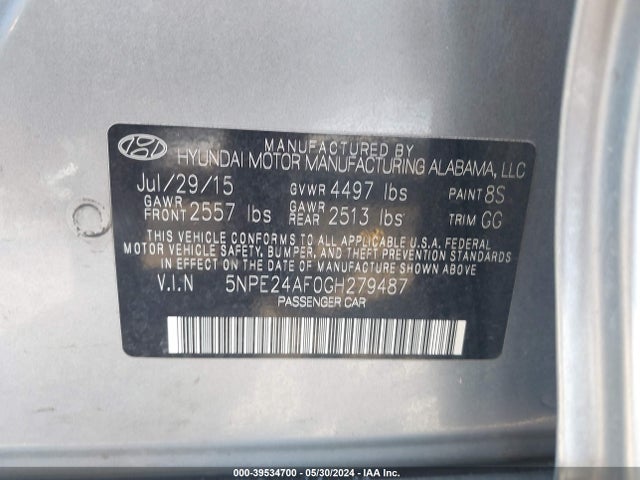 Hyundai SONATA SE 2016 5NPE24AF0GH279487 Image 9