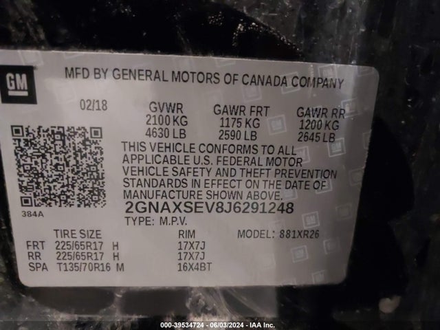 Chevrolet EQUINOX LT 2018 2GNAXSEV8J6291248 Image 9