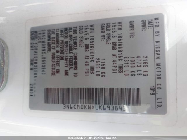 3N6CM0KNXLK693843 Nissan Nv200 Compact Cargo S Xtronic Cvt