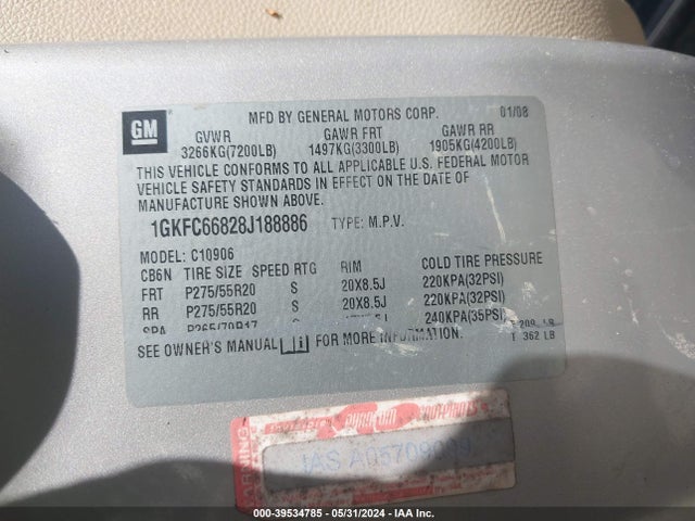 2008 GMC YUKON XL 1GKFC66828J188886 Photo 8