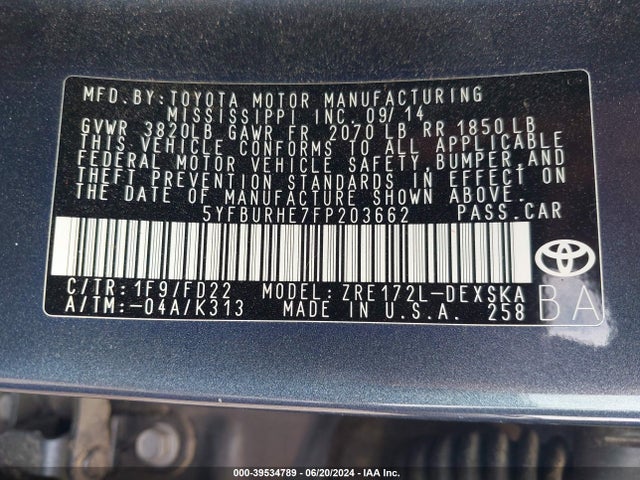 Toyota Corolla S 2015 5YFBURHE7FP203662 Image 9
