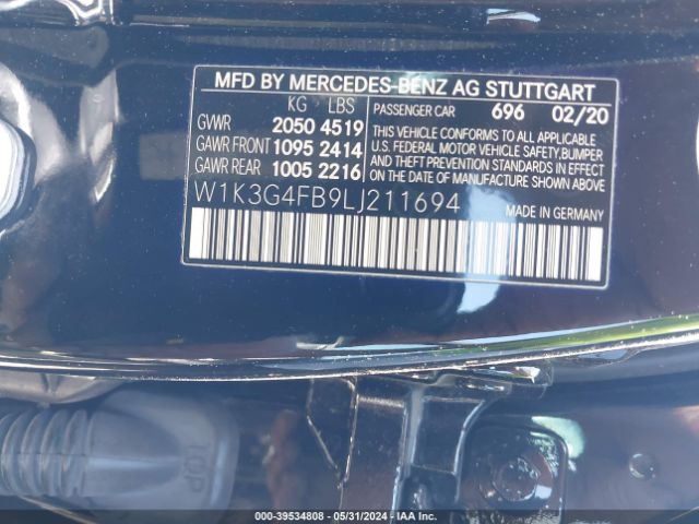 W1K3G4FB9LJ211694 Mercedes-Benz A 220 4matic