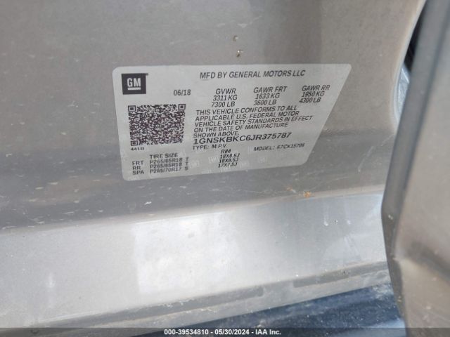 1GNSKBKC6JR375787 Chevrolet Tahoe Lt