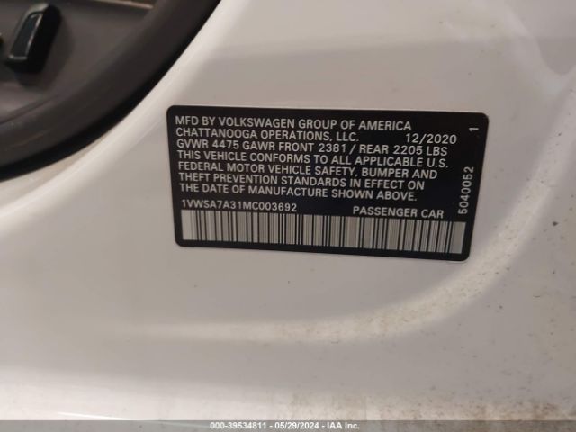 1VWSA7A31MC003692 Volkswagen Passat 2.0t Se
