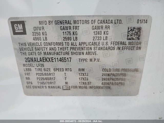 Chevrolet EQUINOX LS 2014 2GNALAEKXE1146517 Image 9