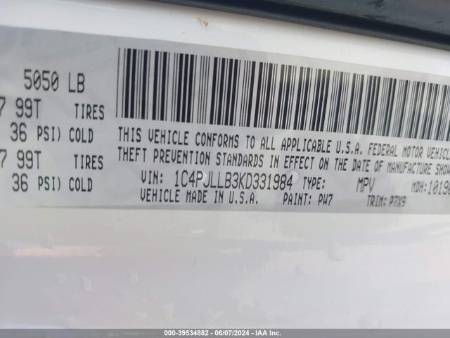 1C4PJLLB3KD331984 Jeep Cherokee Latitude Plus Fwd