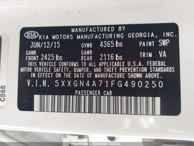 KIA OPTIMA EX 2015 5XXGN4A71FG490250 Image 9
