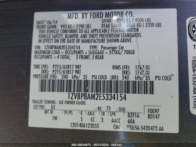 Ford Mustang V6 2014 1ZVBP8AM2E5334154 Image 9