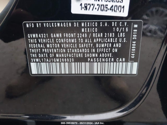 3VWL17AJ1GM266920 Volkswagen Jetta 1.8t Sel