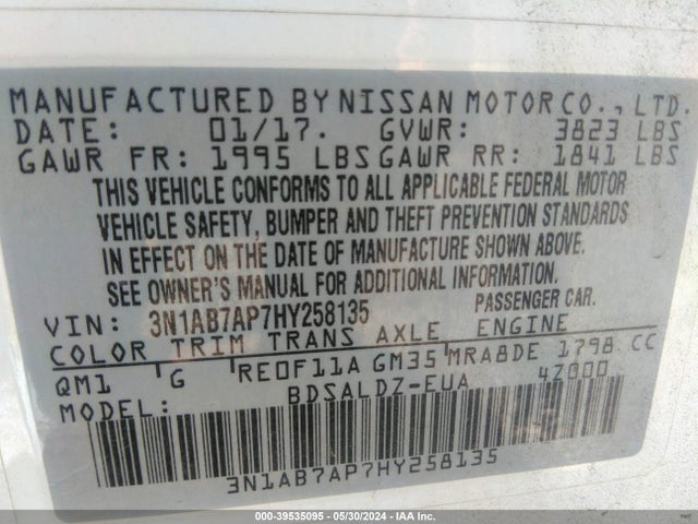 Nissan SENTRA SV 2017 3N1AB7AP7HY258135 Image 9