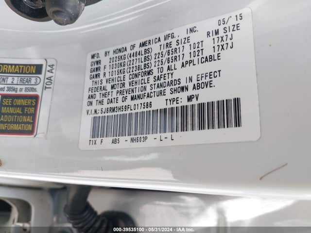 Honda CR-V EX 2015 5J6RM3H59FL017586 Image 9