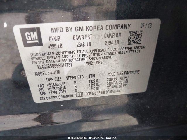KL4CJBSB8EB512731 Buick Encore Convenience