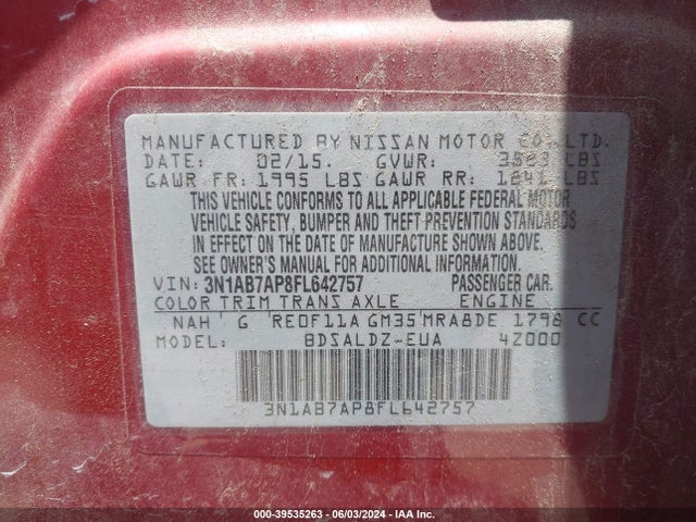Nissan SENTRA SV 2015 3N1AB7AP8FL642757 Image 9