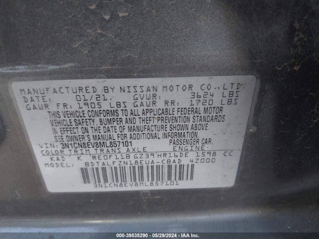 Nissan Versa Sv Xtronic Cvt 2021 3N1CN8EV8ML857101 Image 9