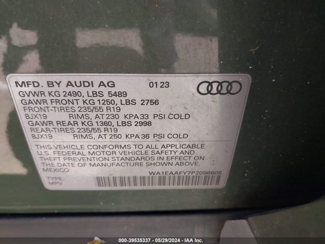 WA1EAAFY7P2098605 Audi Q5 Premium Plus 45 Tfsi S Line Quattro