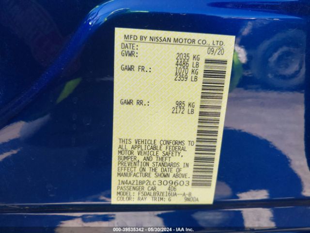 1N4AZ1BP2LC309603 Nissan Leaf S 40 Kwh