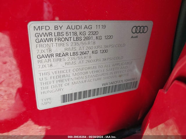 WA1AECF37L1046961 Audi Q3 Premium 45 Tfsi Quattro Tiptronic