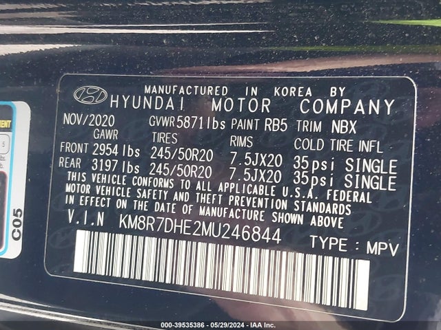 Hyundai Palisade Calligraphy 2021 KM8R7DHE2MU246844 Image 9