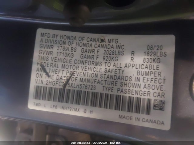 Honda Civic Lx 2020 2HGFC2F6XLH576723 Image 9