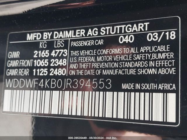 WDDWF4KB0JR394553 Mercedes-Benz C 300 4matic